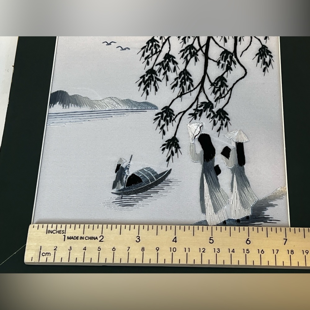 Vietnamese Hand Embroidered Silk Art Framed Still Life Landscape 9.5” X 7” - Picture 8 of 13